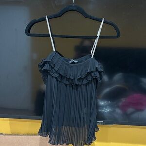 Zara Black Ruffle Pleated Camisole